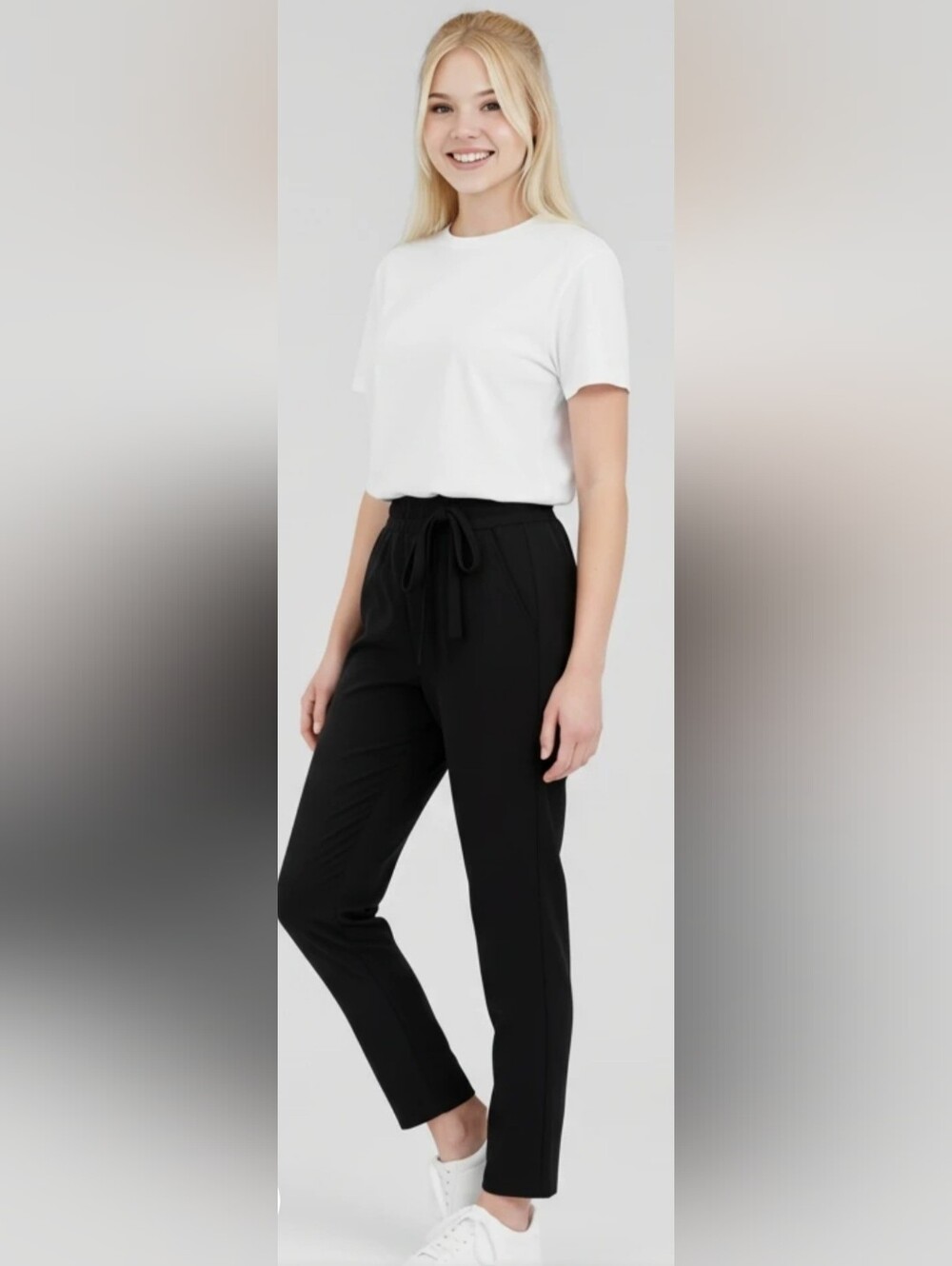 Soho Apparel Womens Size M Black Drawstring Ruffle Waist Ankle Pants
